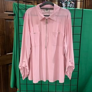 Anne Klein quarter zip pink blouse 3X